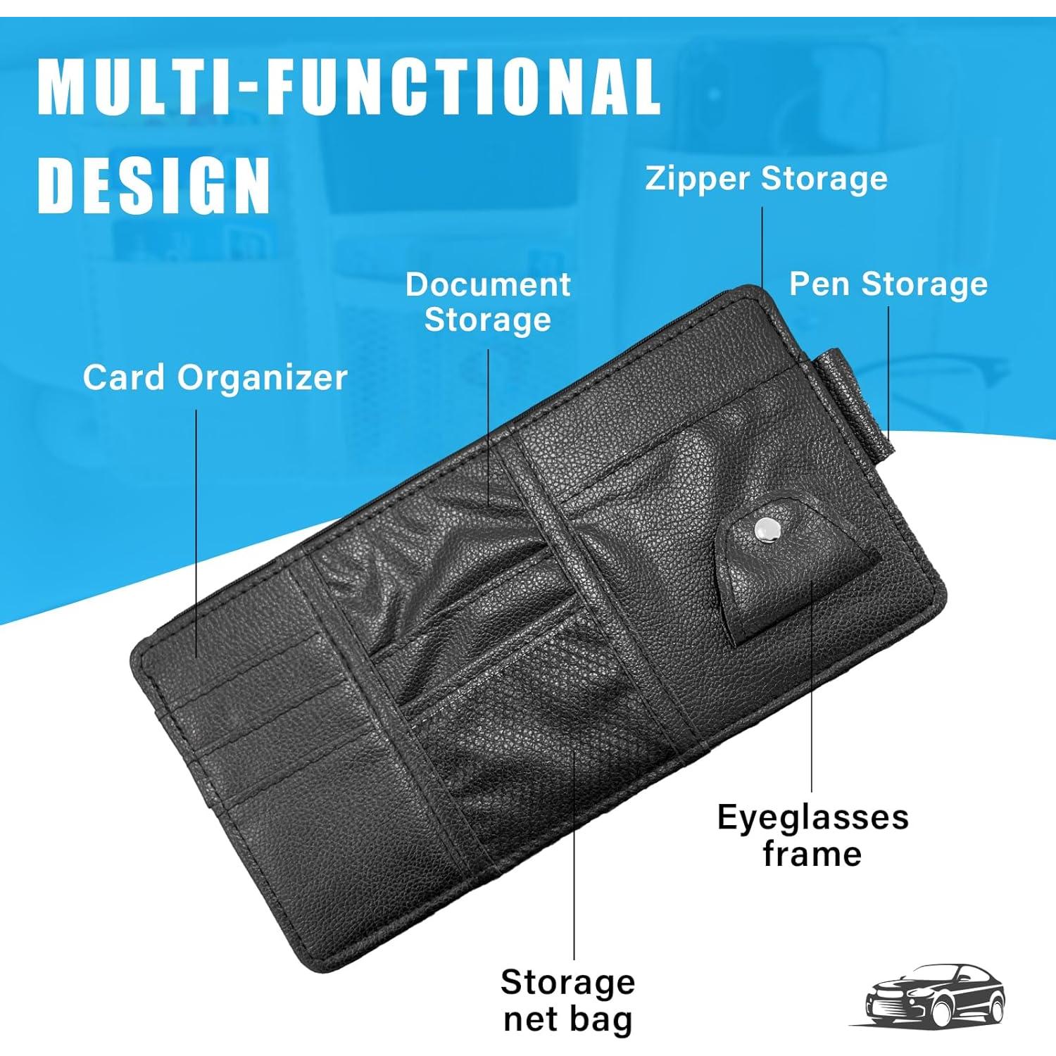 Organizador de Visera de Sol para Auto Augeny Negro PU 15x30cm