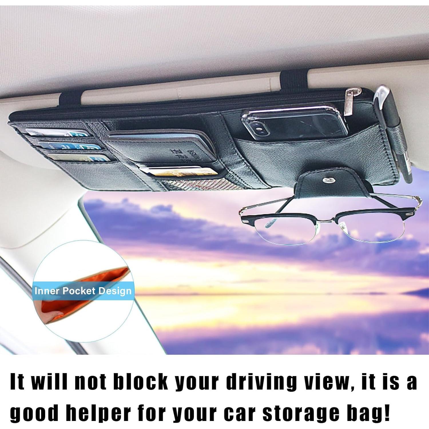 Organizador de Visera de Sol para Auto Augeny Negro PU 15x30cm