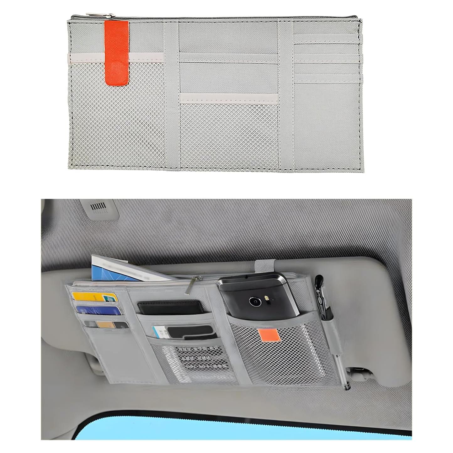 Organizador de Visera de Coche Povtii Gris Multi-Bolsillo