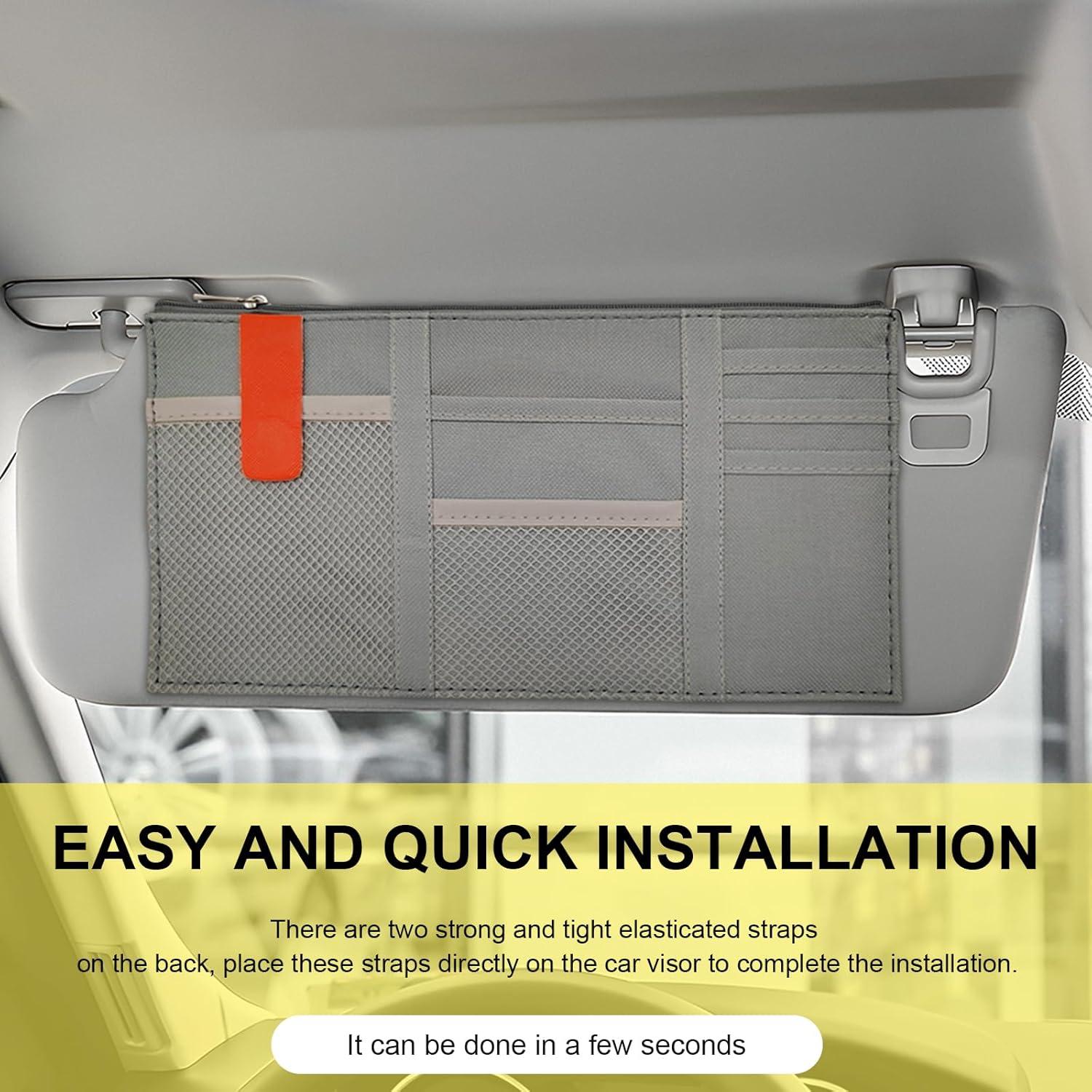 Organizador de Visera de Coche Povtii Gris Multi-Bolsillo