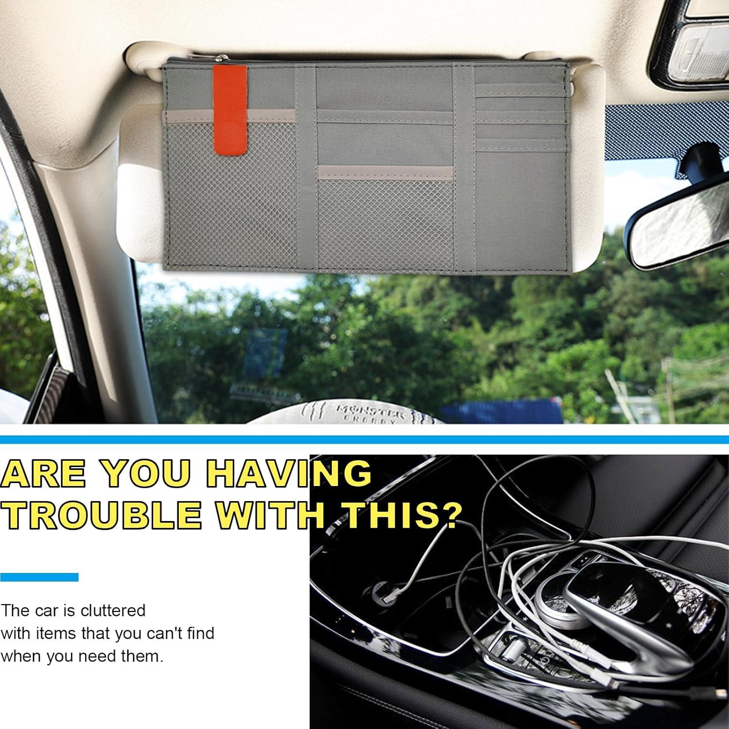 Organizador de Visera de Coche Povtii Gris Multi-Bolsillo