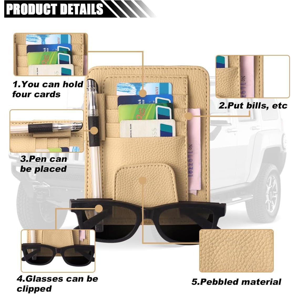 Organizador de Visera de Coche SMILFUY Cuero Beige 15.88x12.21cm