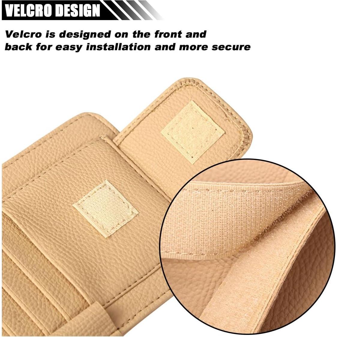 Organizador de Visera de Coche SMILFUY Cuero Beige 15.88x12.21cm