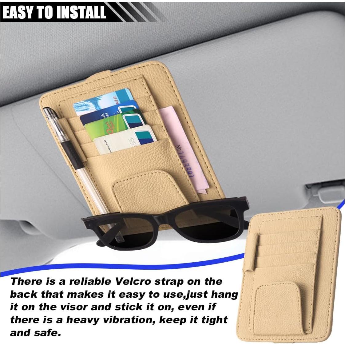 Organizador de Visera de Coche SMILFUY Cuero Beige 15.88x12.21cm