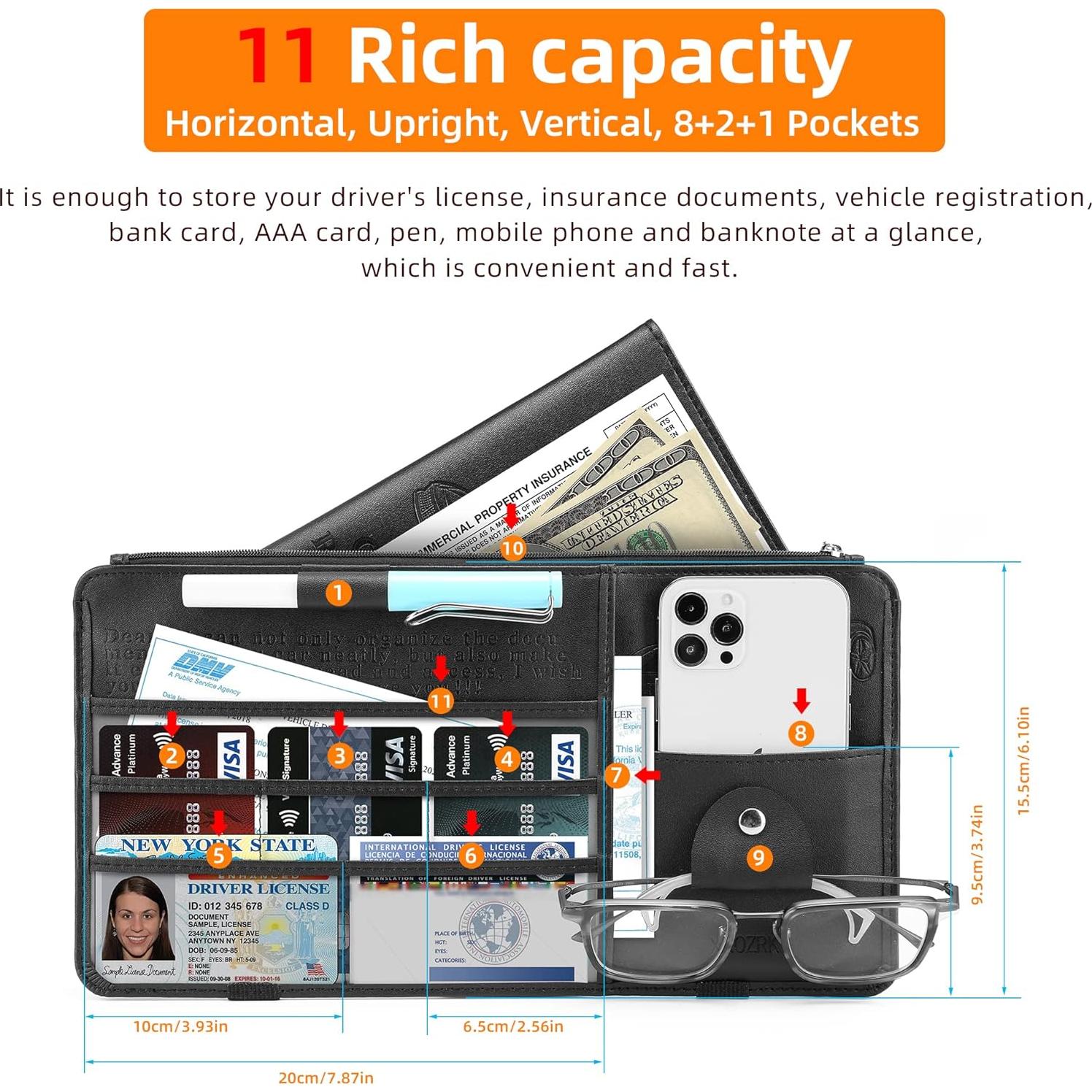 Organizador de Visera Solar XROZRK para Autos y SUVs - Negro