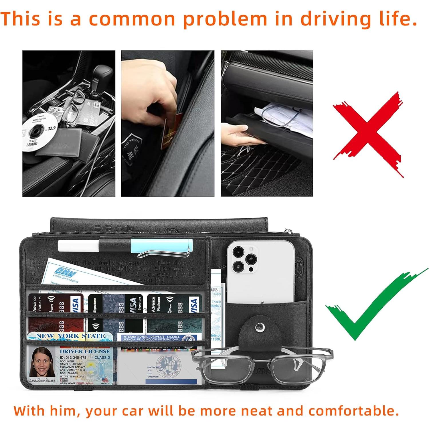 Organizador de Visera Solar XROZRK para Autos y SUVs - Negro