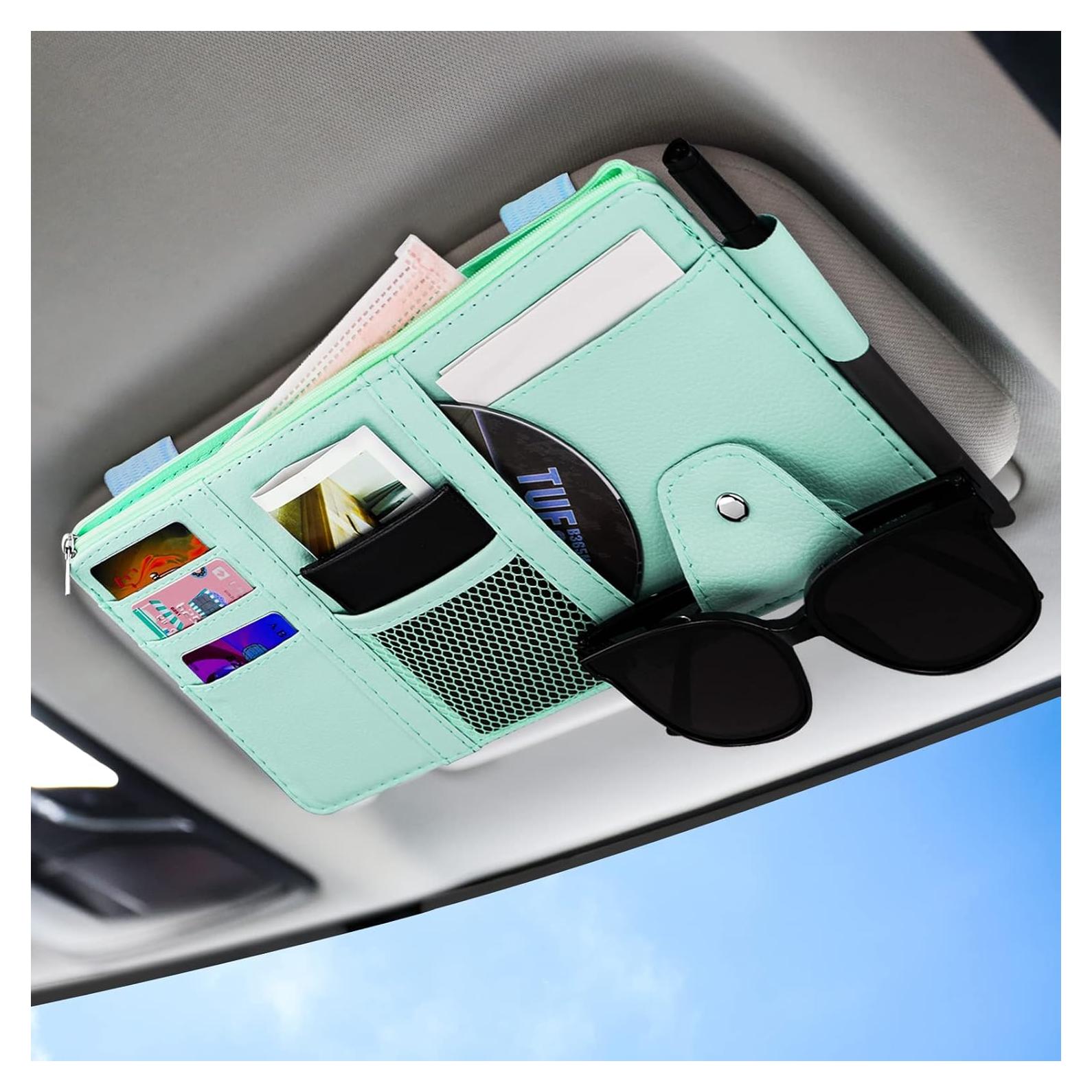 Organizador de Visera de Coche ZXFYE de Cuero Sintético Azul