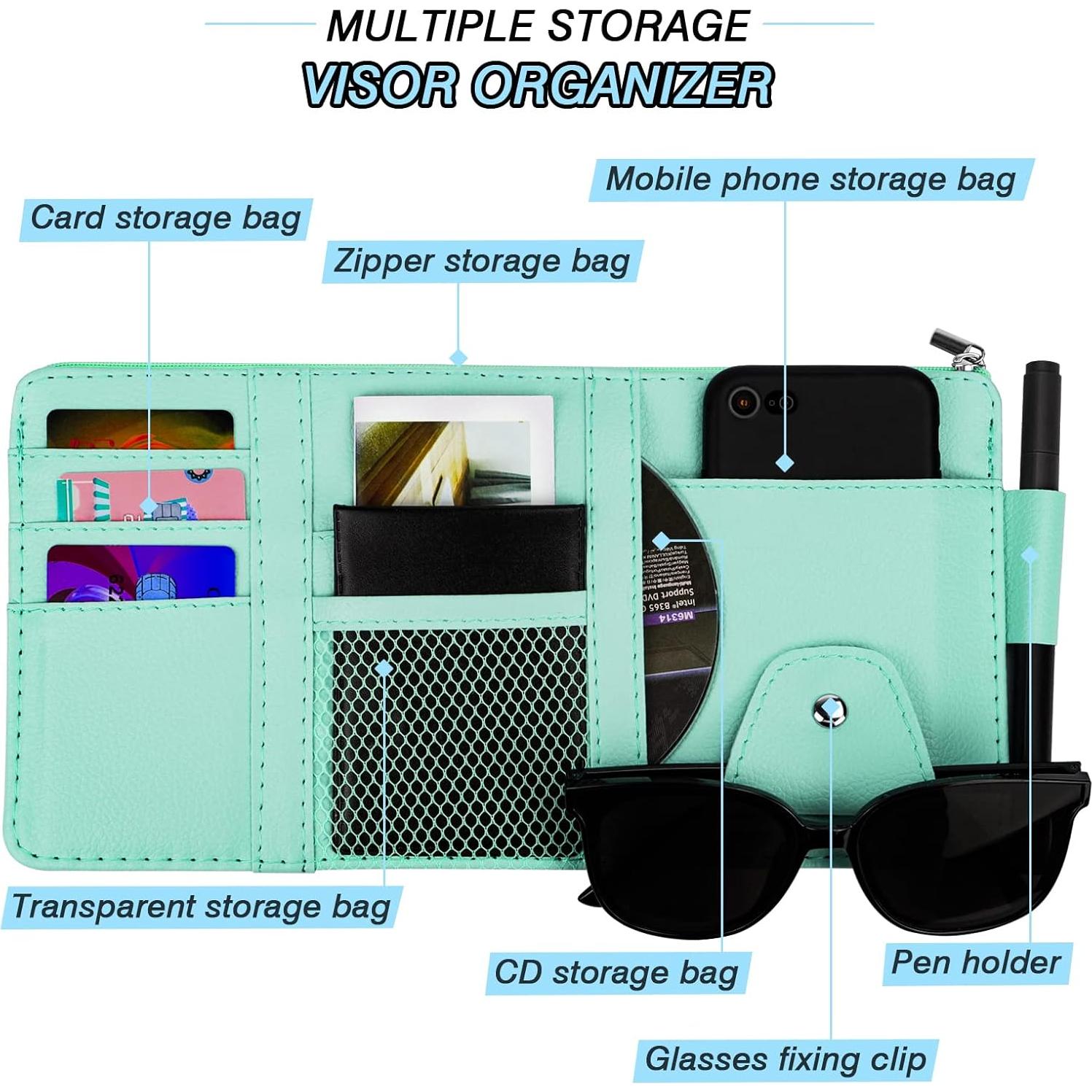 Organizador de Visera de Coche ZXFYE de Cuero Sintético Azul