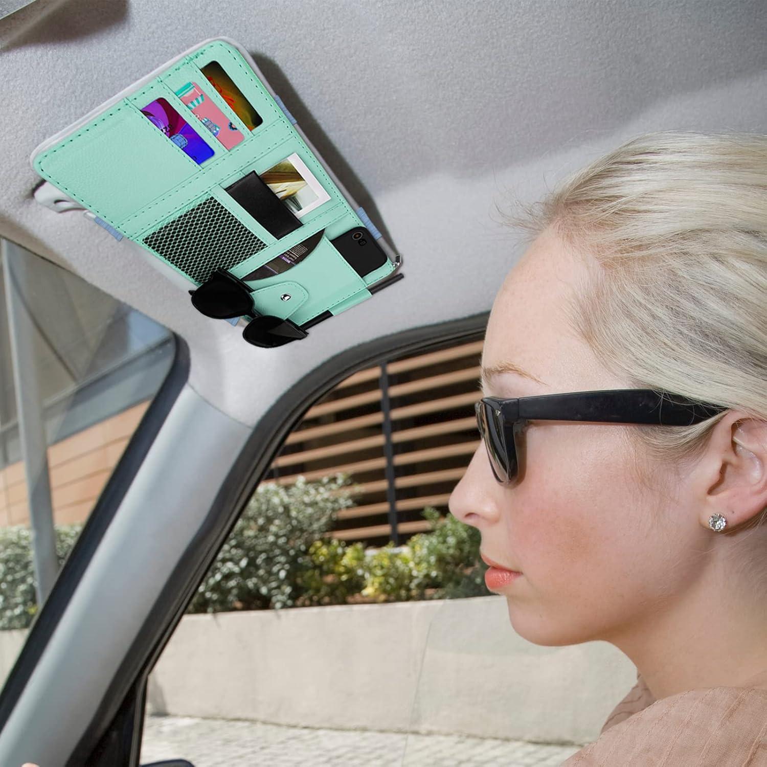 Organizador de Visera de Coche ZXFYE de Cuero Sintético Azul