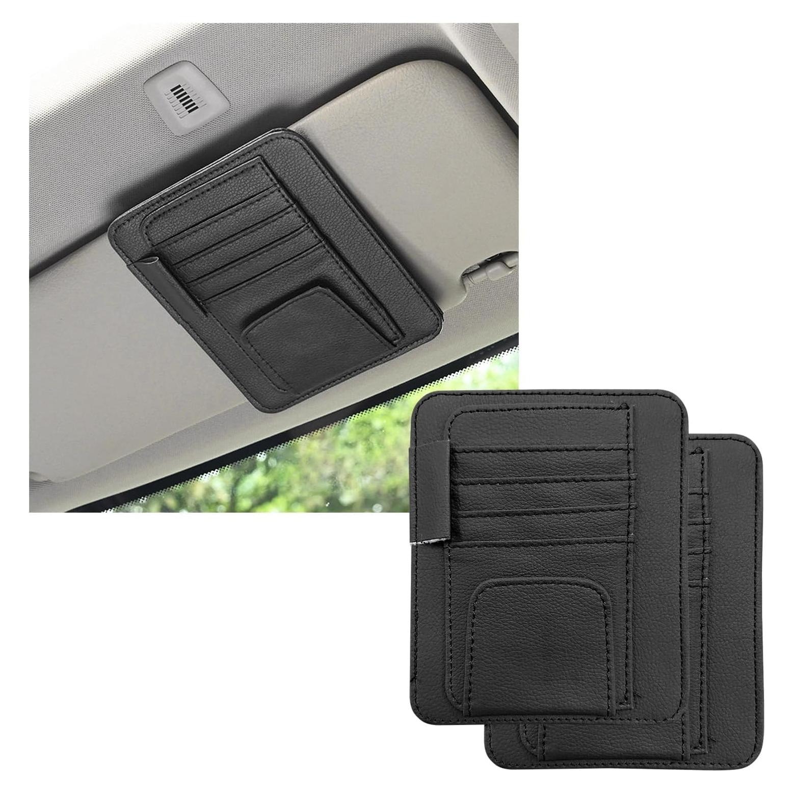 Organizador de Visera de Sol Dickno 2PCS Cuero Negro Multifuncional