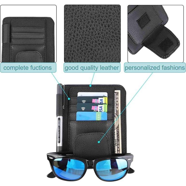 Organizador de Visera de Coche DE RAN FU Negro - Soporte para Gafas y Tarjetas