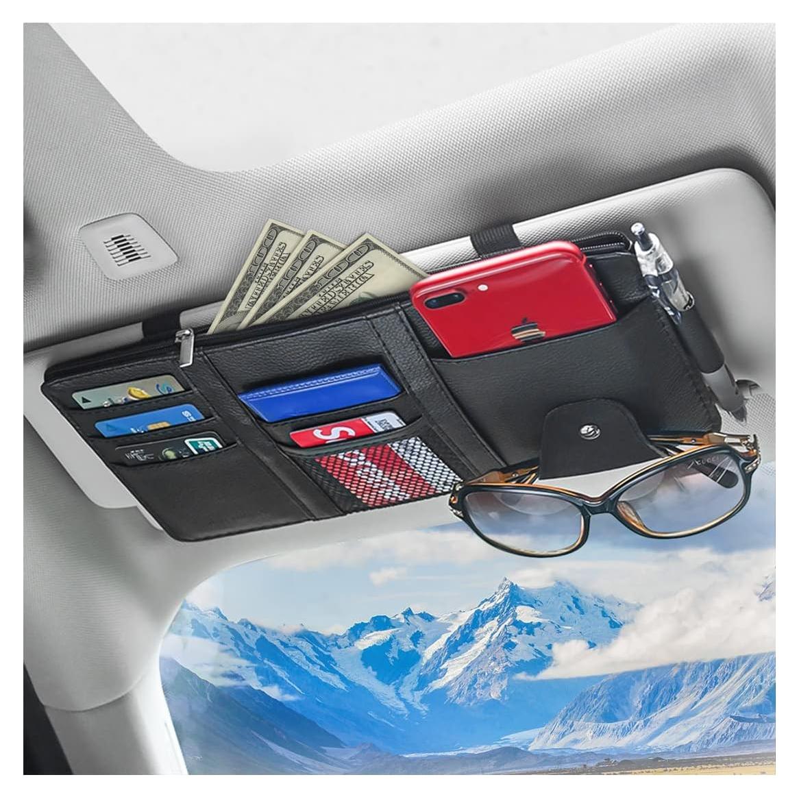 Organizador de Visera de Sol Fekey&JF para Auto - Cuero Negro