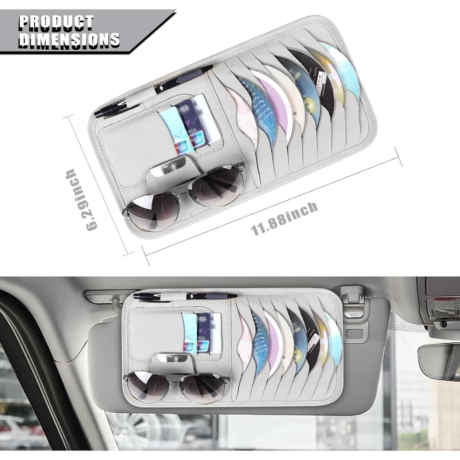 Organizador de Visera Solar de Cuero leediga Gris para Coche