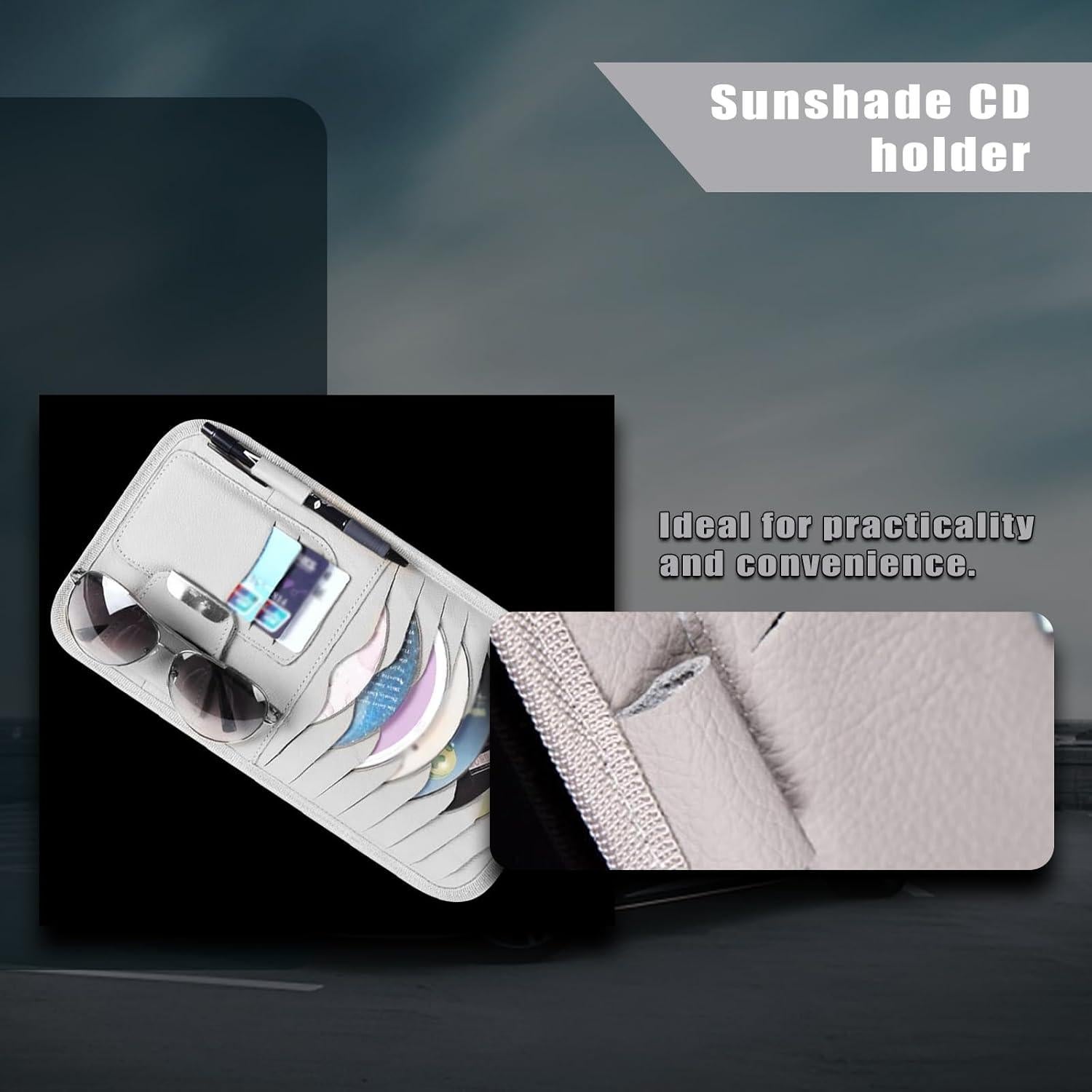 Organizador de Visera Solar de Cuero leediga Gris para Coche