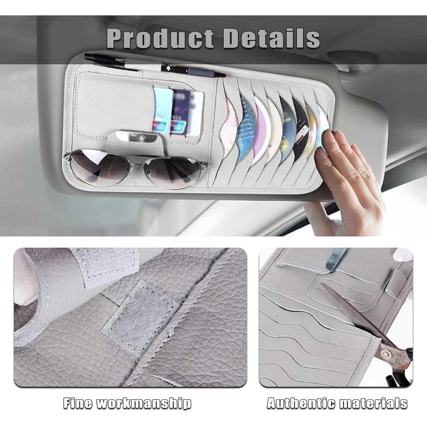 Organizador de Visera Solar de Cuero leediga Gris para Coche