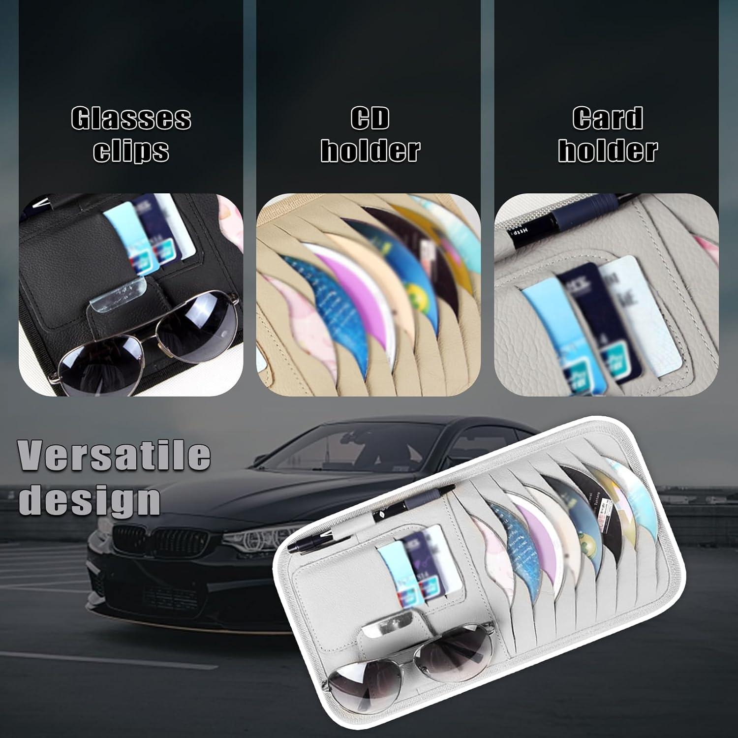 Organizador de Visera Solar de Cuero leediga Gris para Coche