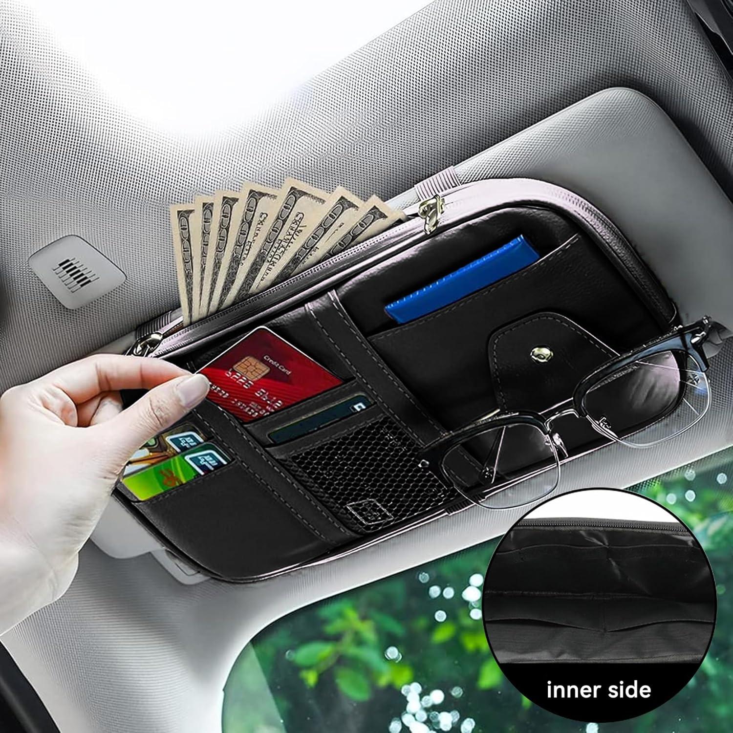 Organizador de Visera de Coche Couslcd Negro con Múltiples Bolsillos