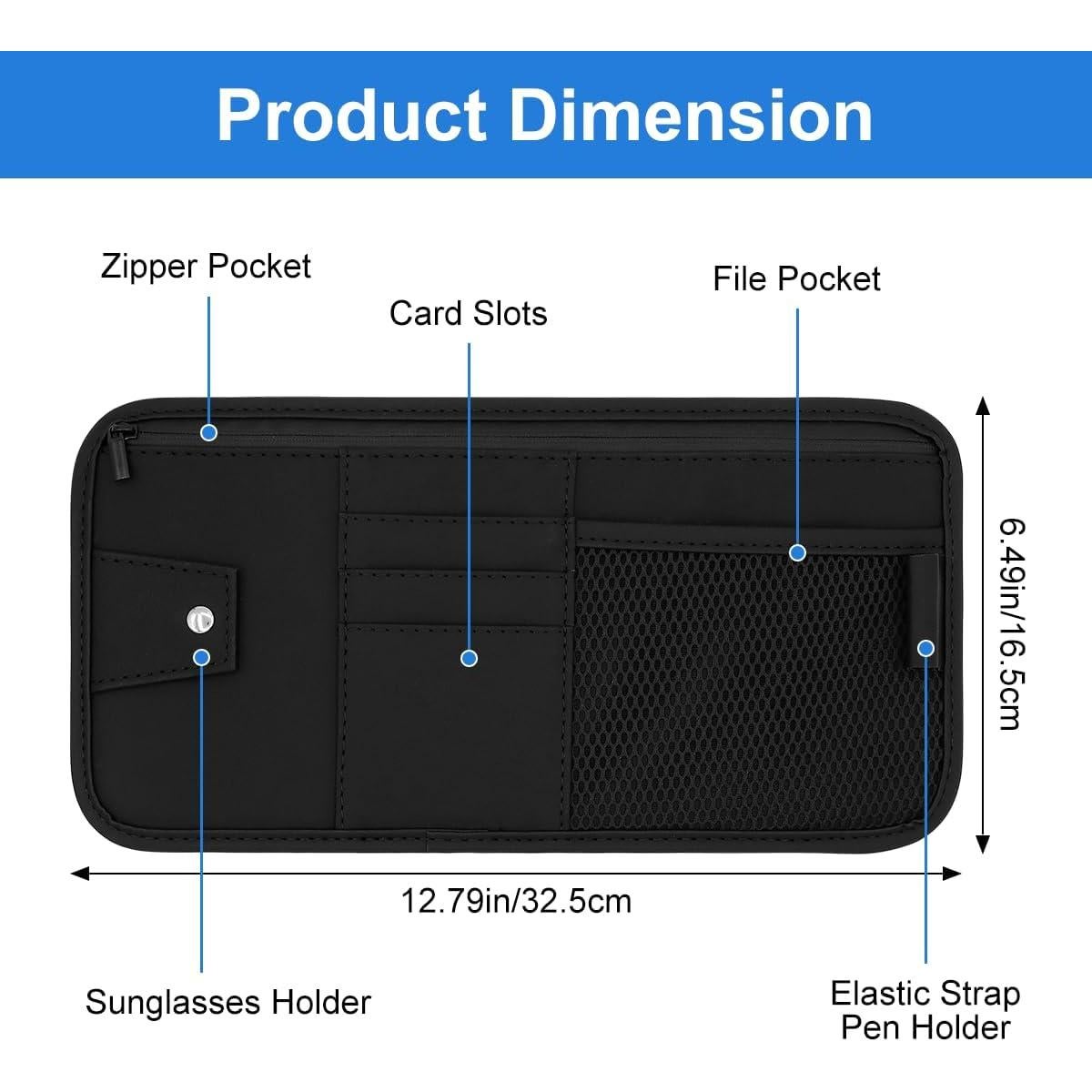 Organizador de Visera Solar HADEEONG Negro - Almacenamiento para Automóvil