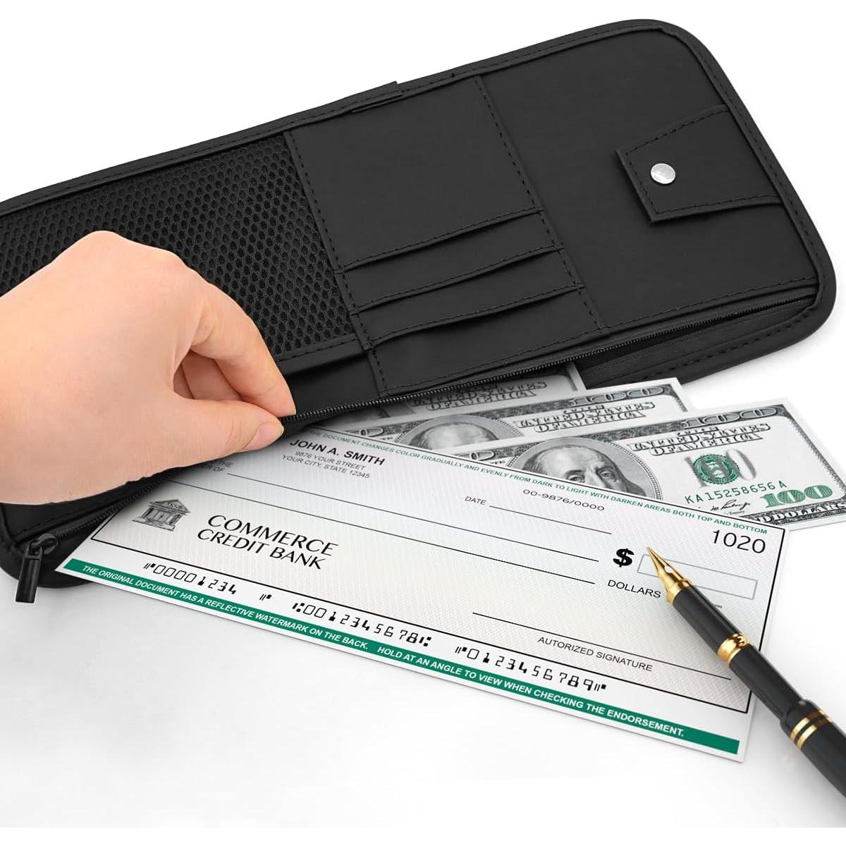 Organizador de Visera Solar HADEEONG Negro - Almacenamiento para Automóvil