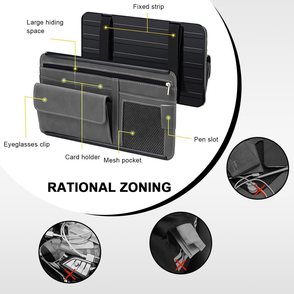Organizador de Visera de Coche NYTKL Negro con Múltiples Bolsillos