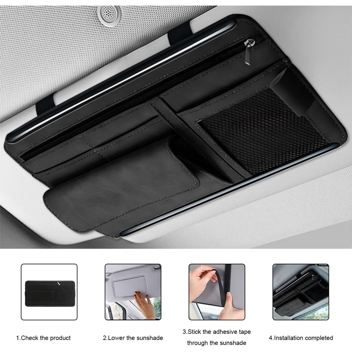 Organizador de Visera de Coche NYTKL Negro con Múltiples Bolsillos