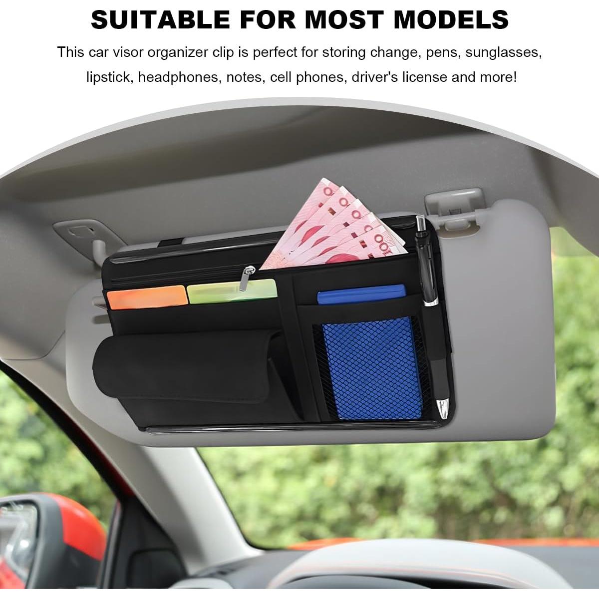 Organizador de Visera de Coche NYTKL Negro con Múltiples Bolsillos