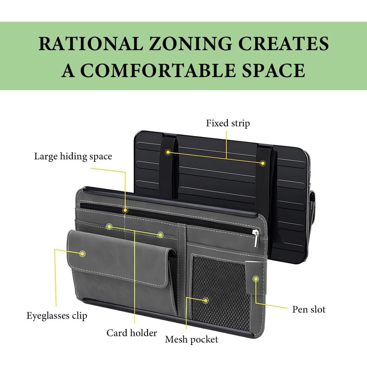 Organizador de Visera de Coche FSTURIOS Gris con Bolsillos