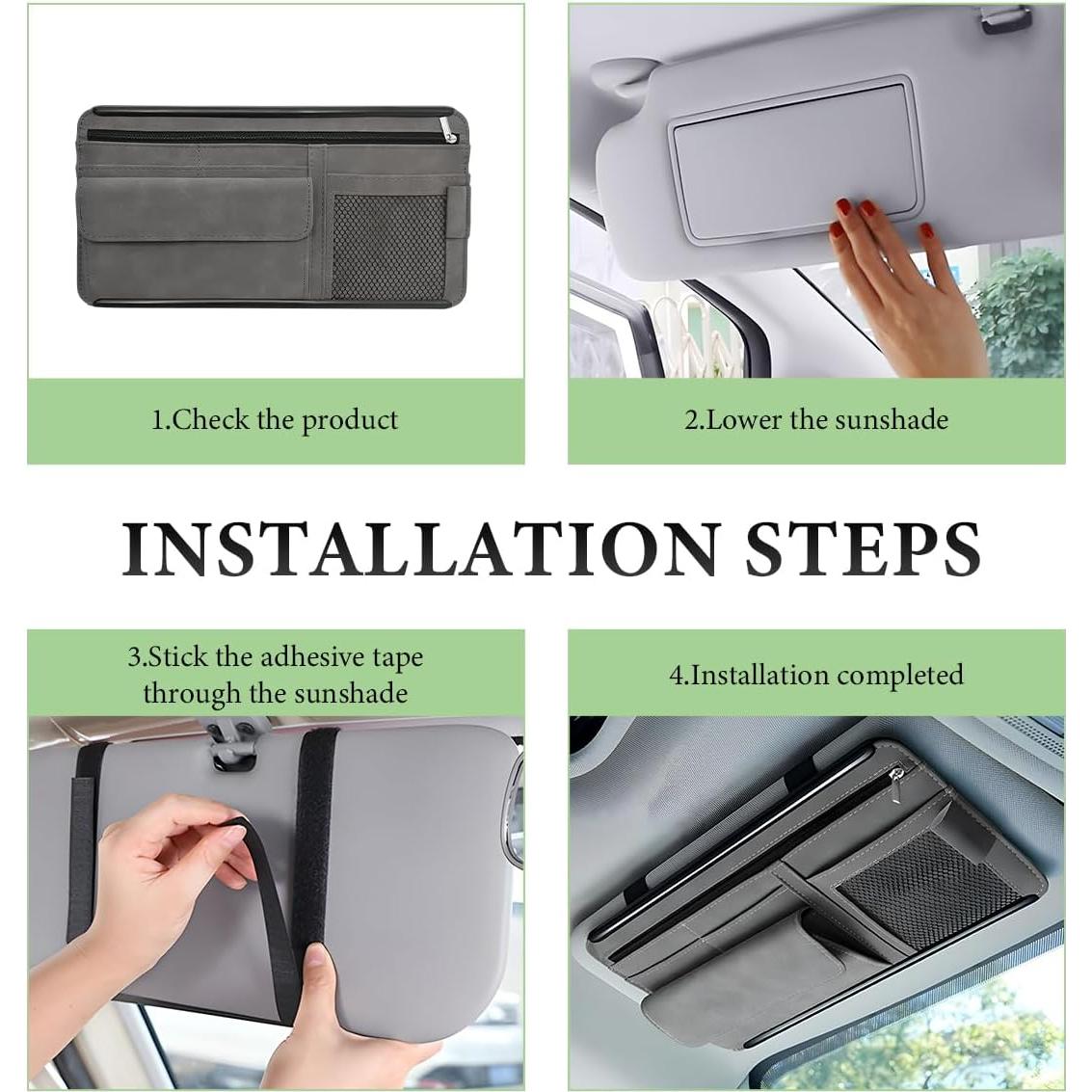 Organizador de Visera de Coche FSTURIOS Gris con Bolsillos