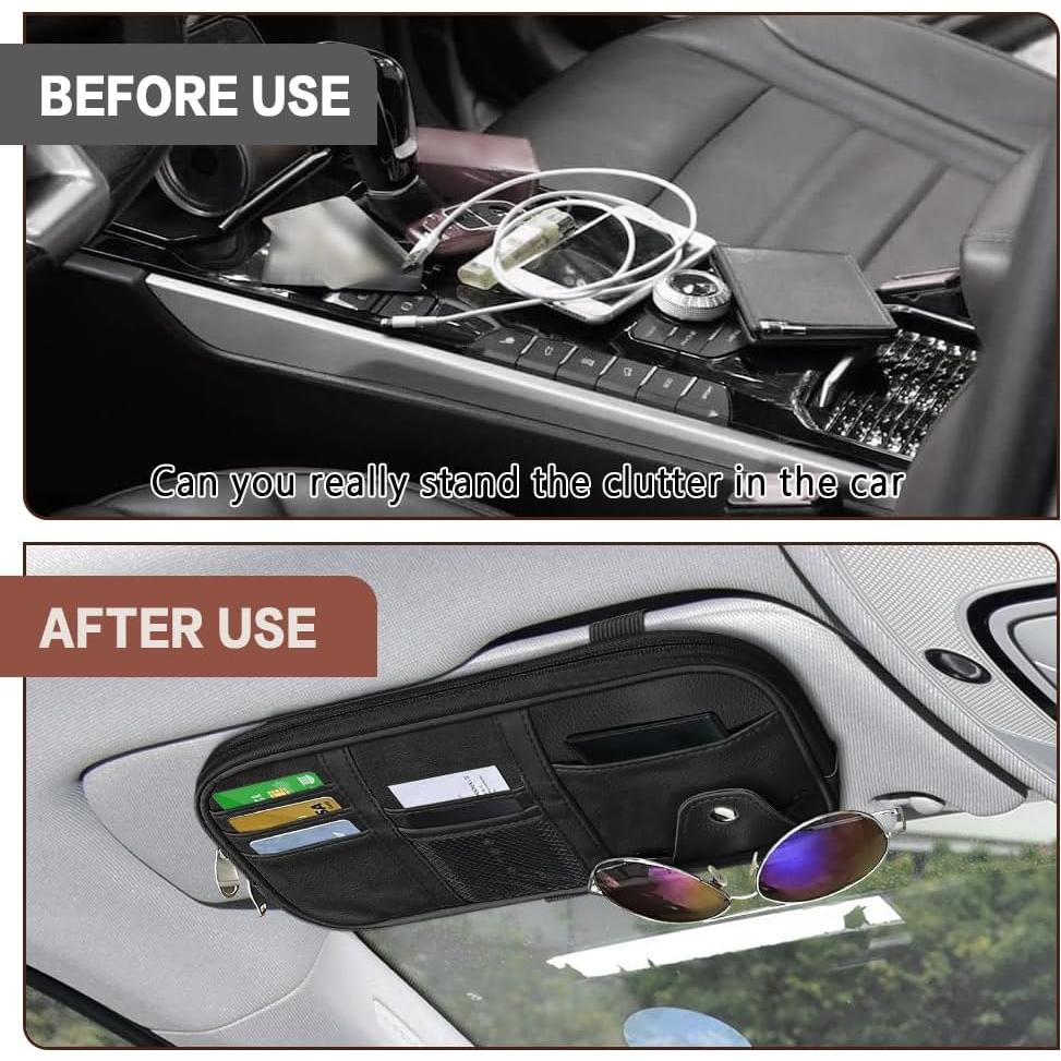 Organizador de Visera de Coche Middrivr - Bolsa de Almacenamiento PU 29x16cm