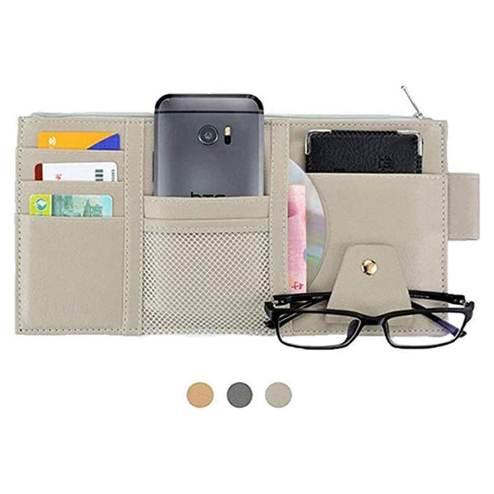 Organizador de Visera de Coche Itenqi Gris con Cremallera y Múltiples Bolsillos