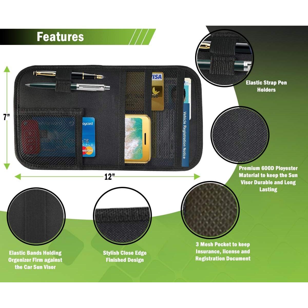 Organizador de Visera de Coche Lukling con 4 Bolsillos