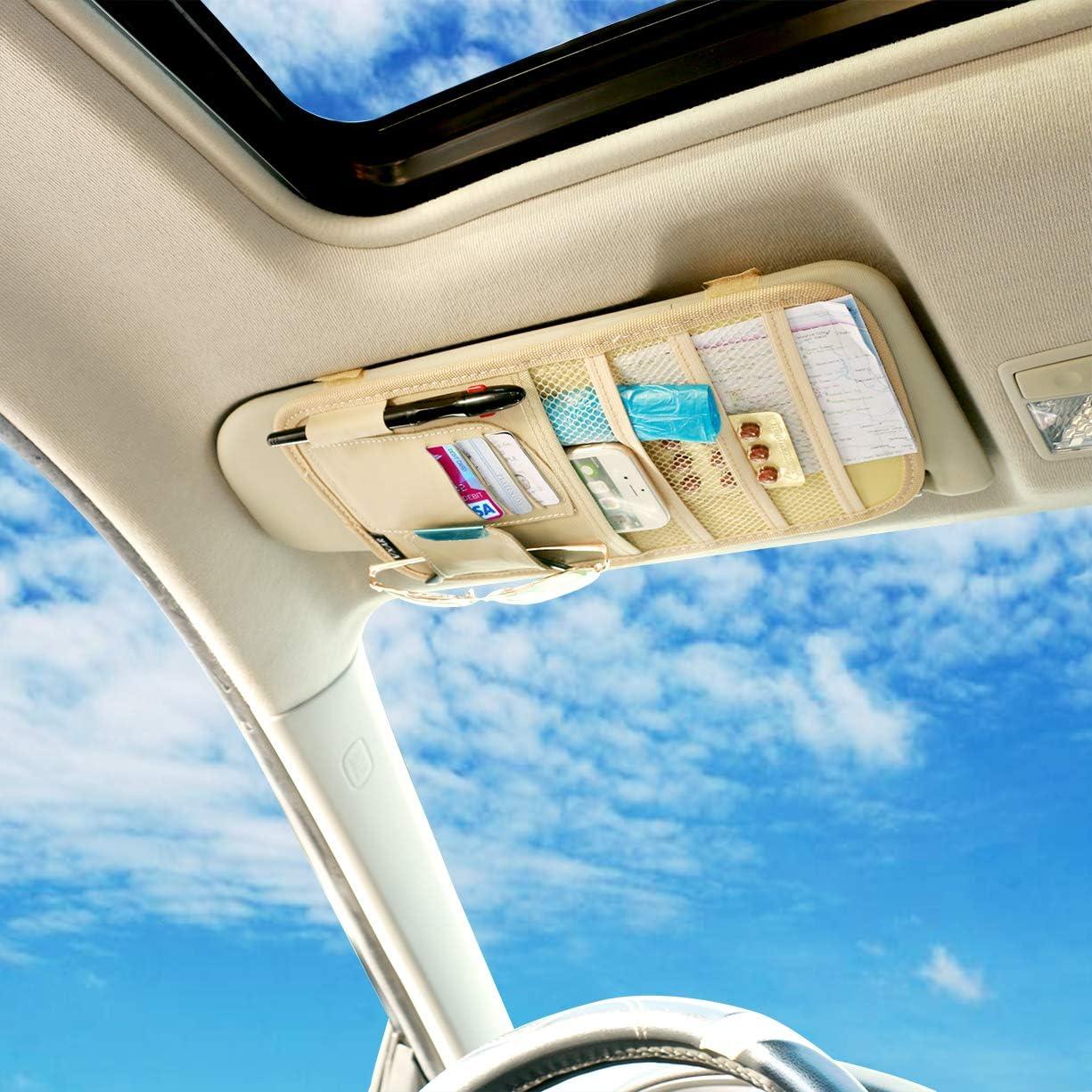 Organizador de Visera de Sol VXAR Beige 3 Mallas para Auto