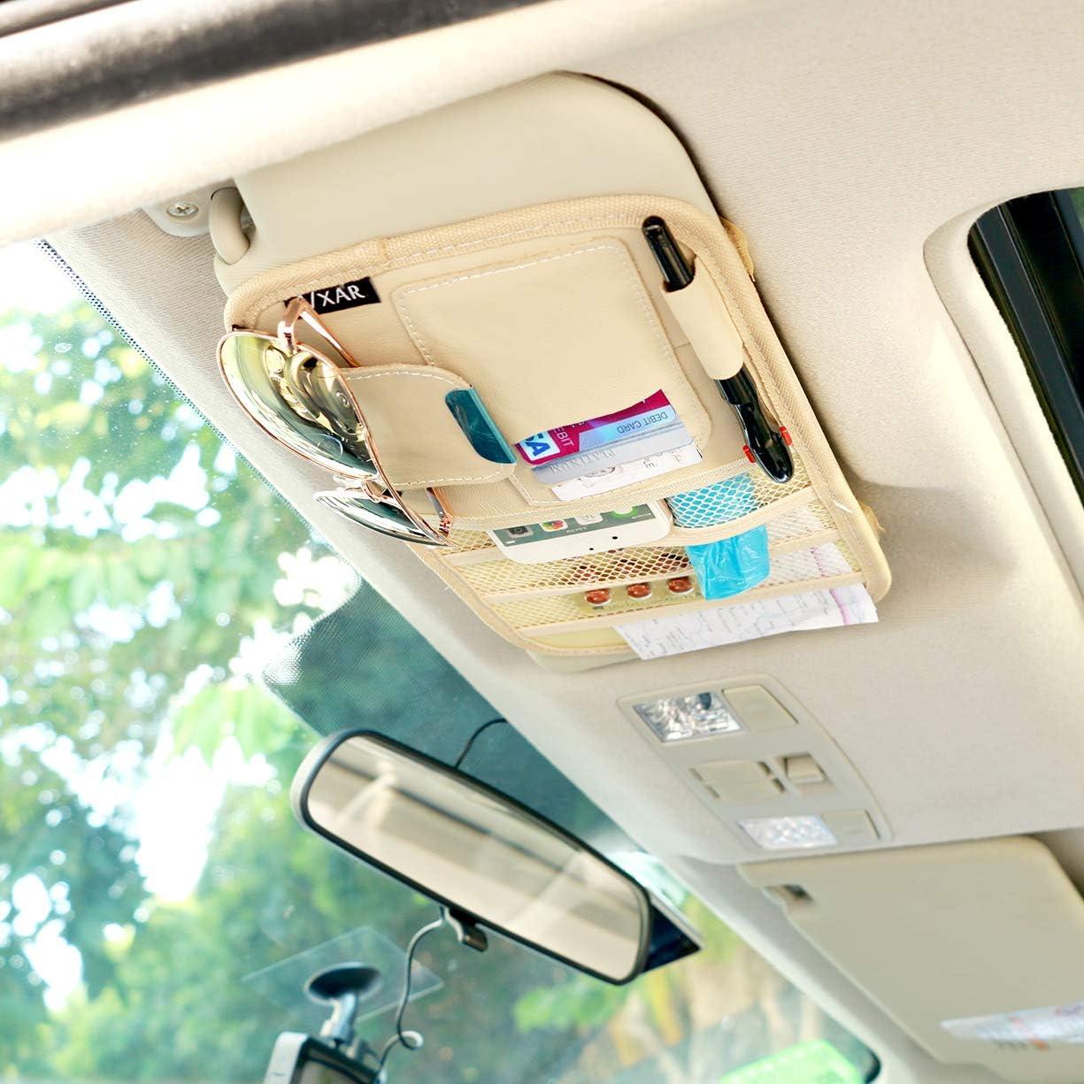 Organizador de Visera de Sol VXAR Beige 3 Mallas para Auto