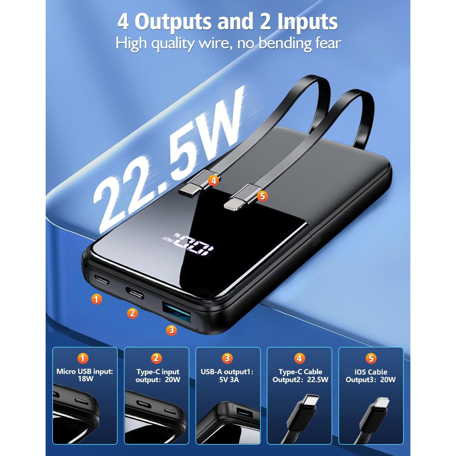 Cargador Portátil Power Bank CFIAI 15000mAh Carga Rápida