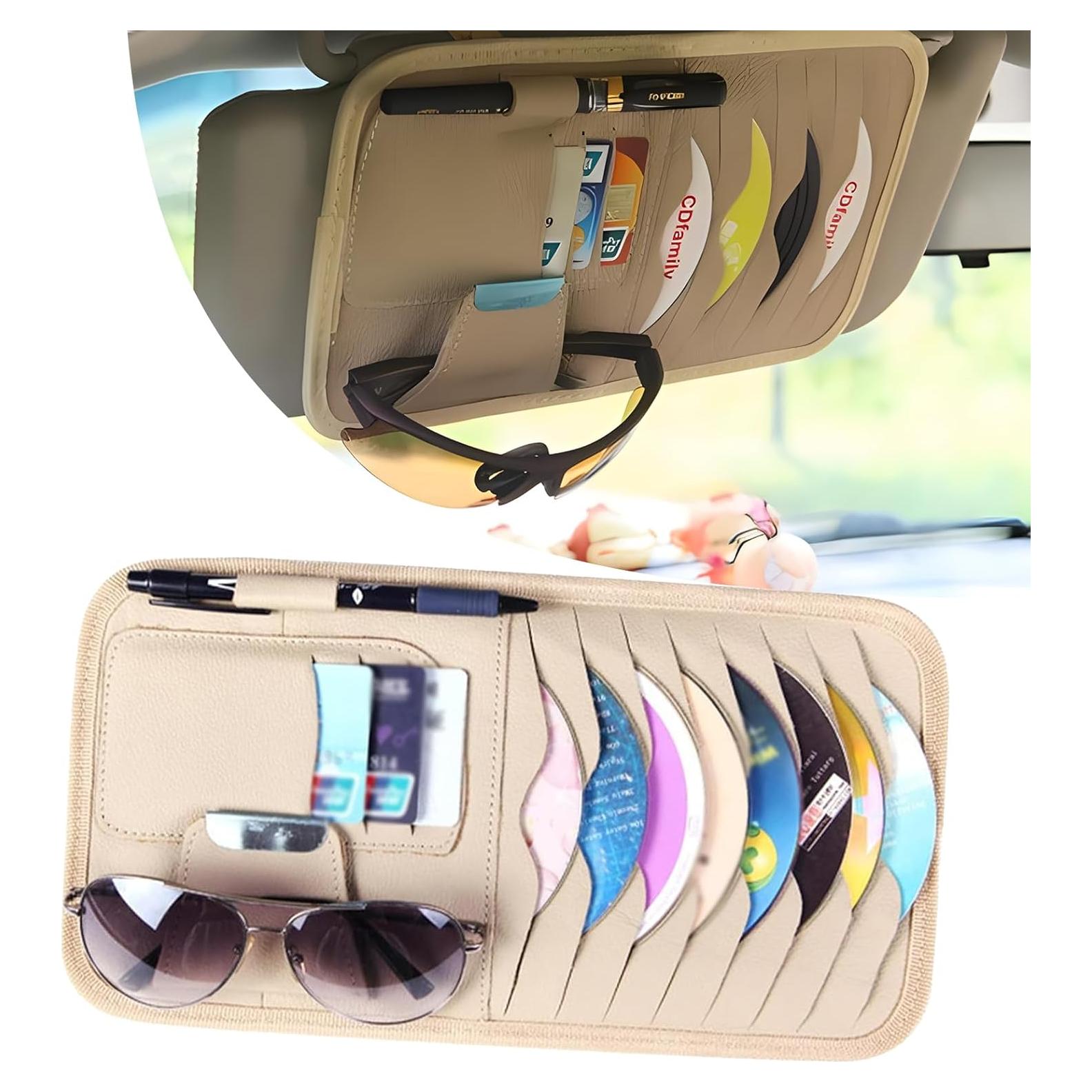 Organizador de Visera de Coche Yumfugu Beige para CDs y Gafas