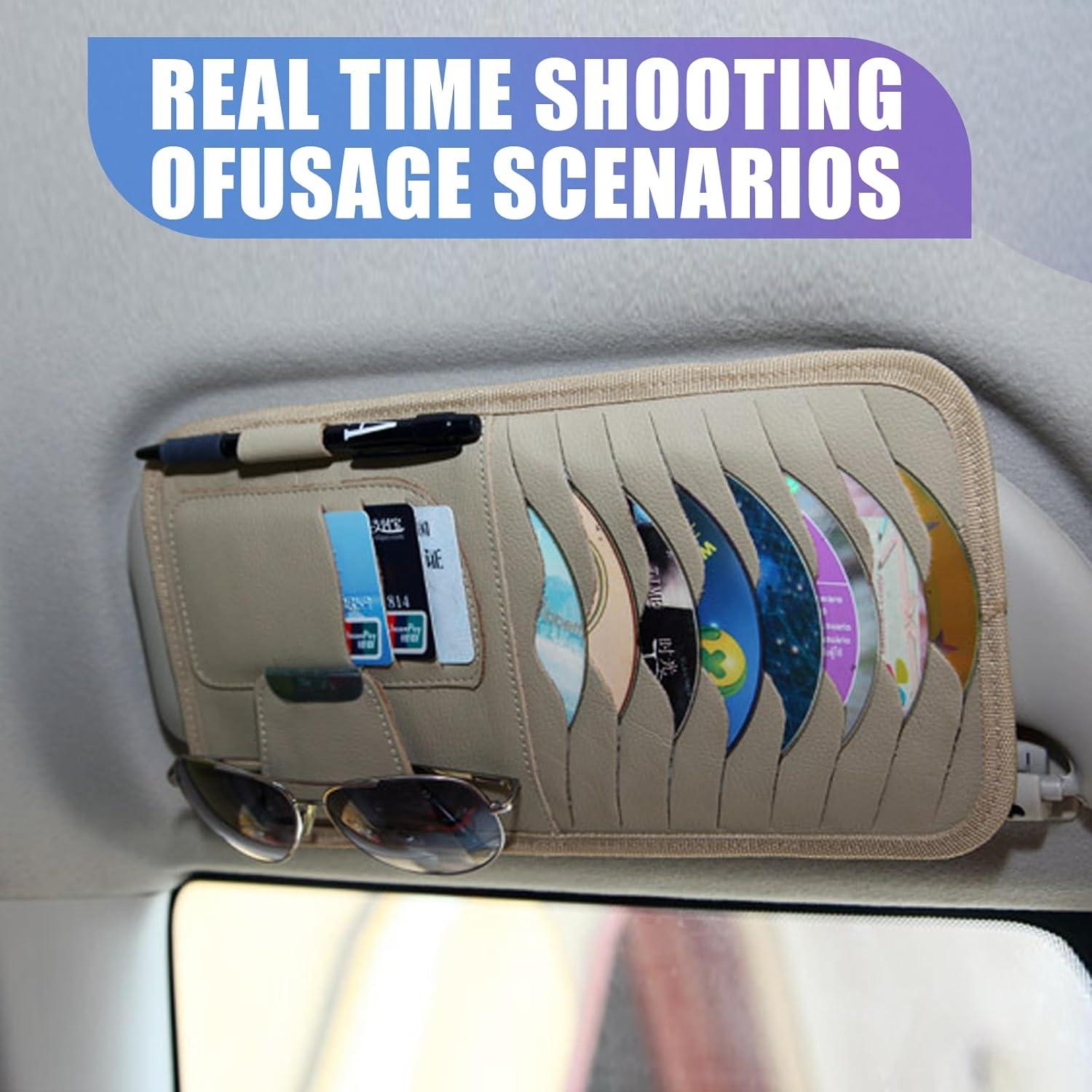 Organizador de Visera de Coche Yumfugu Beige para CDs y Gafas
