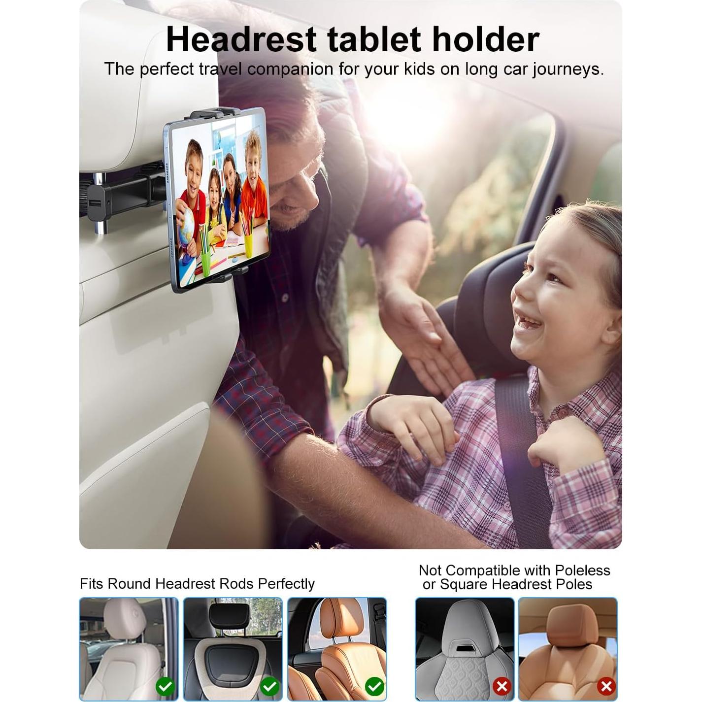 Soporte de Tableta PLDHPRO para Reposacabezas de Coche 5.1"-15.6"