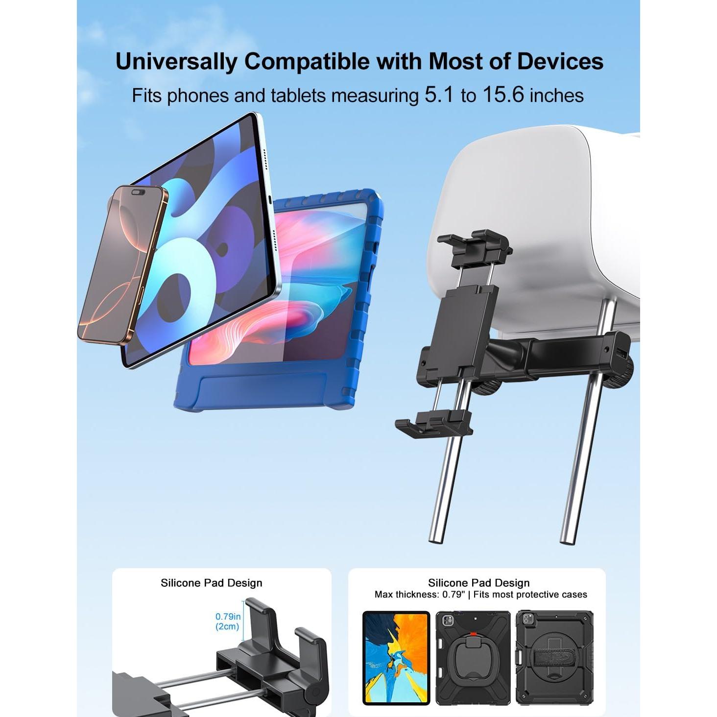 Soporte de Tableta PLDHPRO para Reposacabezas de Coche 5.1"-15.6"