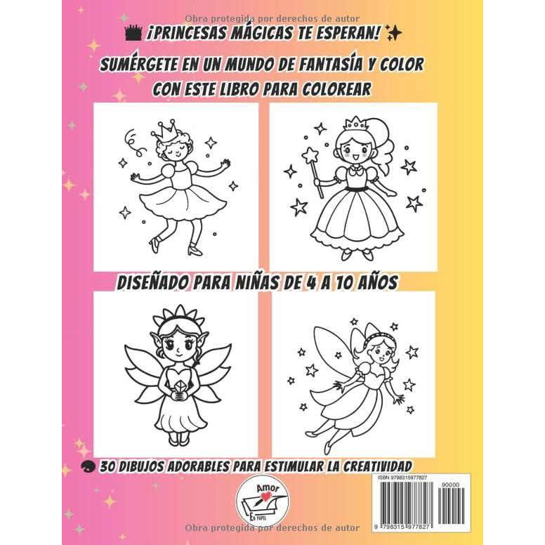 "Princesas Mágicas Para Colorear: Libro de Colorear para Niñas de 4 a 10 Años con 30 Dibujos Adorables, Actividades Creativas y Entretenidas" (Spanish Edition)