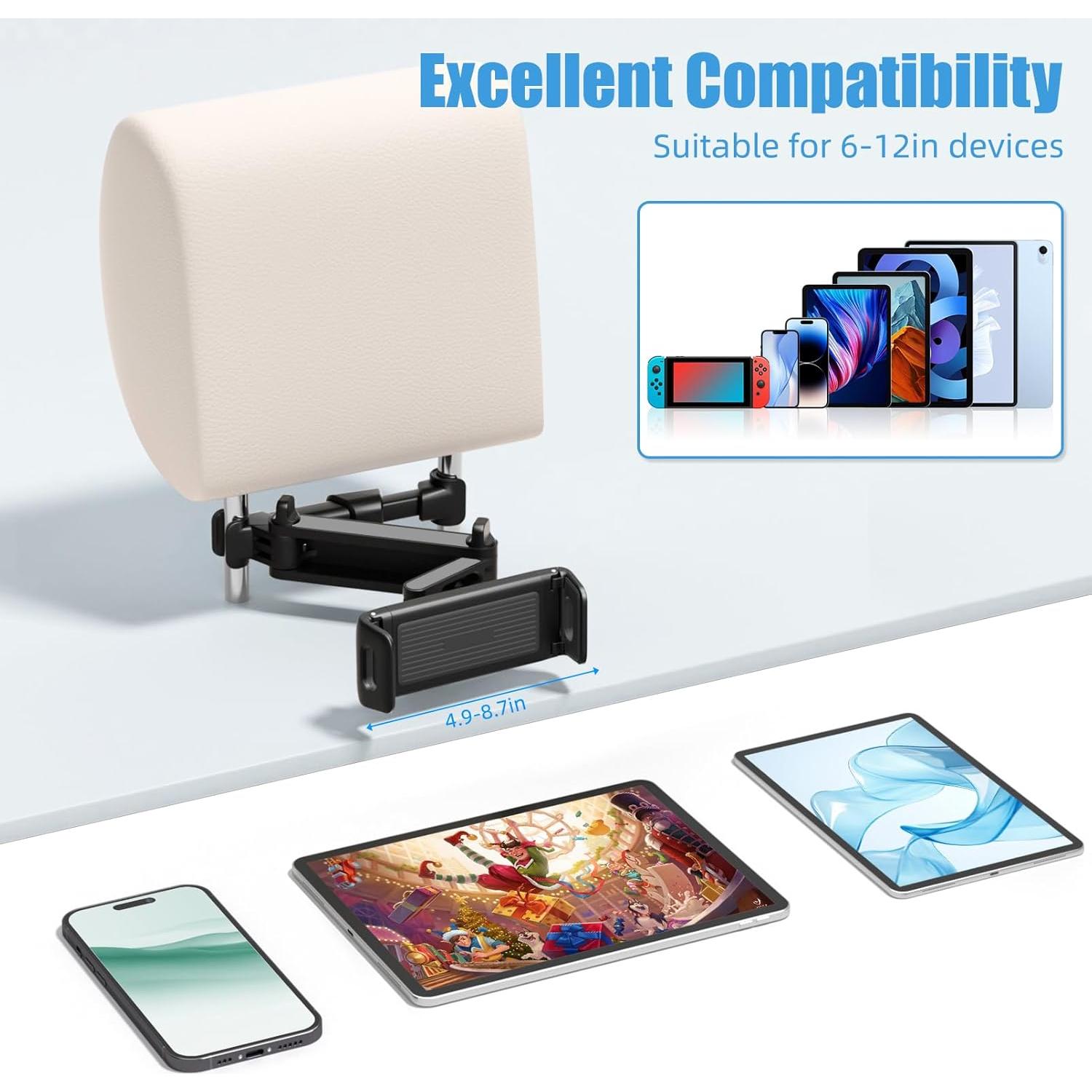 Soporte de Tablet para Coche Aourxiv 360° Ajustable Negro