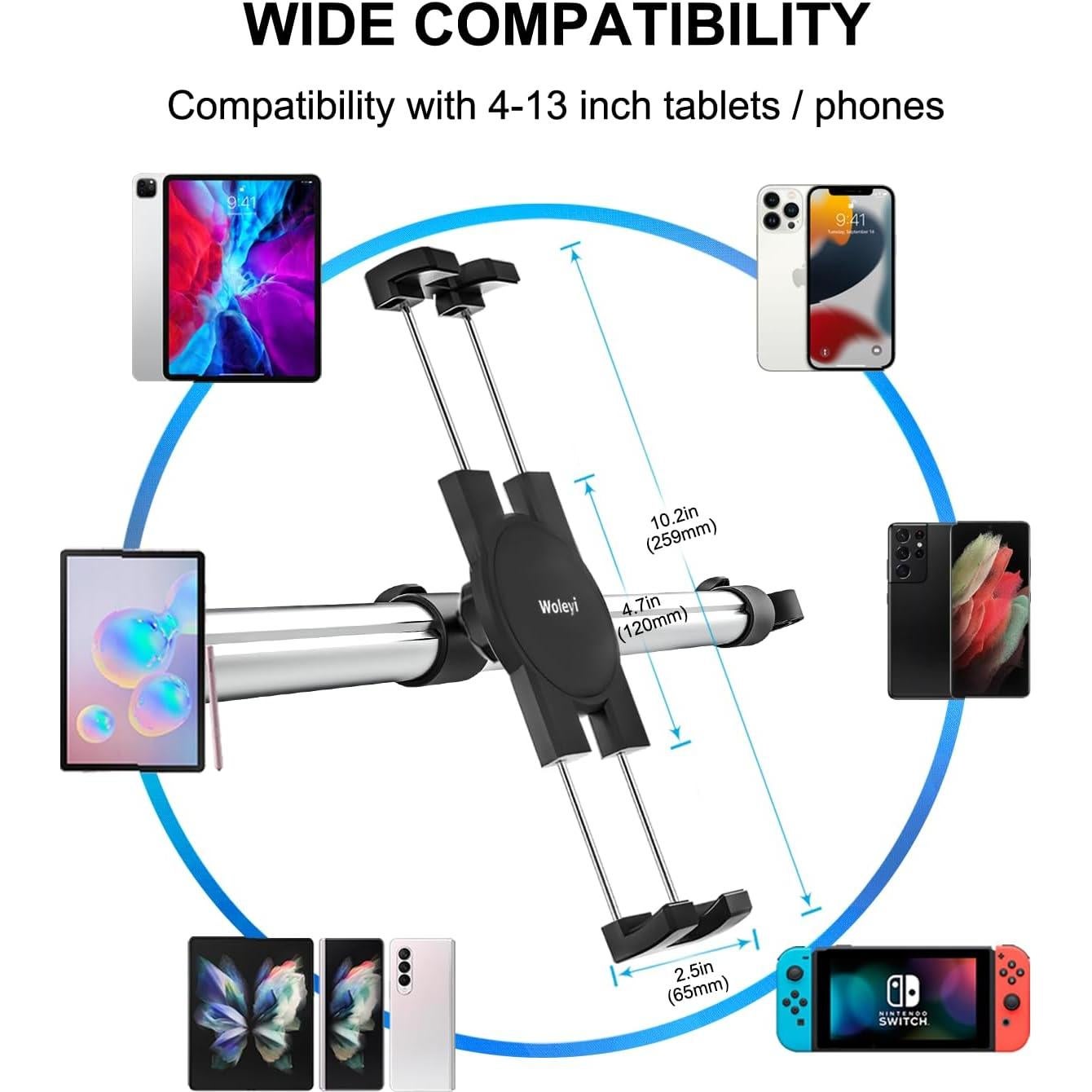 Soporte para Tablet Woleyi en Reposacabezas de Coche 4-13"