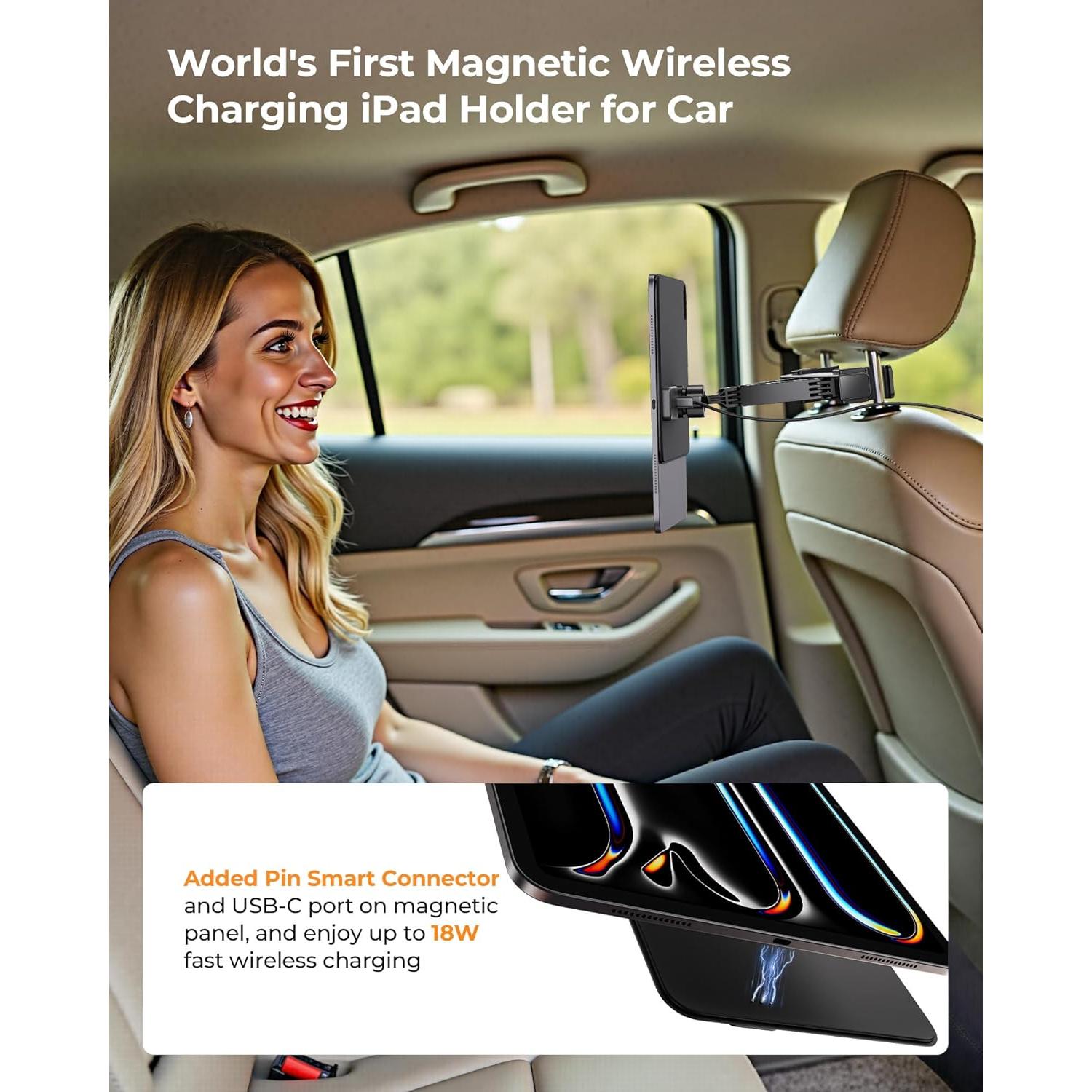 Soporte de Tablet KUXIU para Coche con Carga Inalámbrica iPad Pro 13" M4