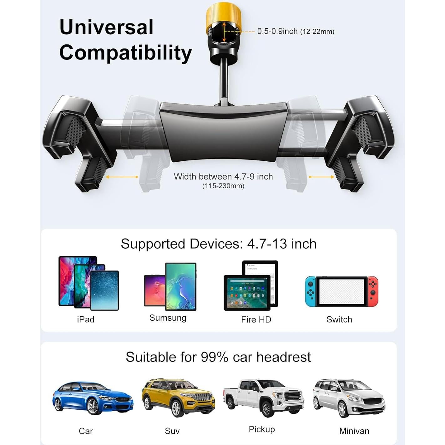Soporte para Tablet LINCO AM309 Ajustable para Auto 4.7-13"
