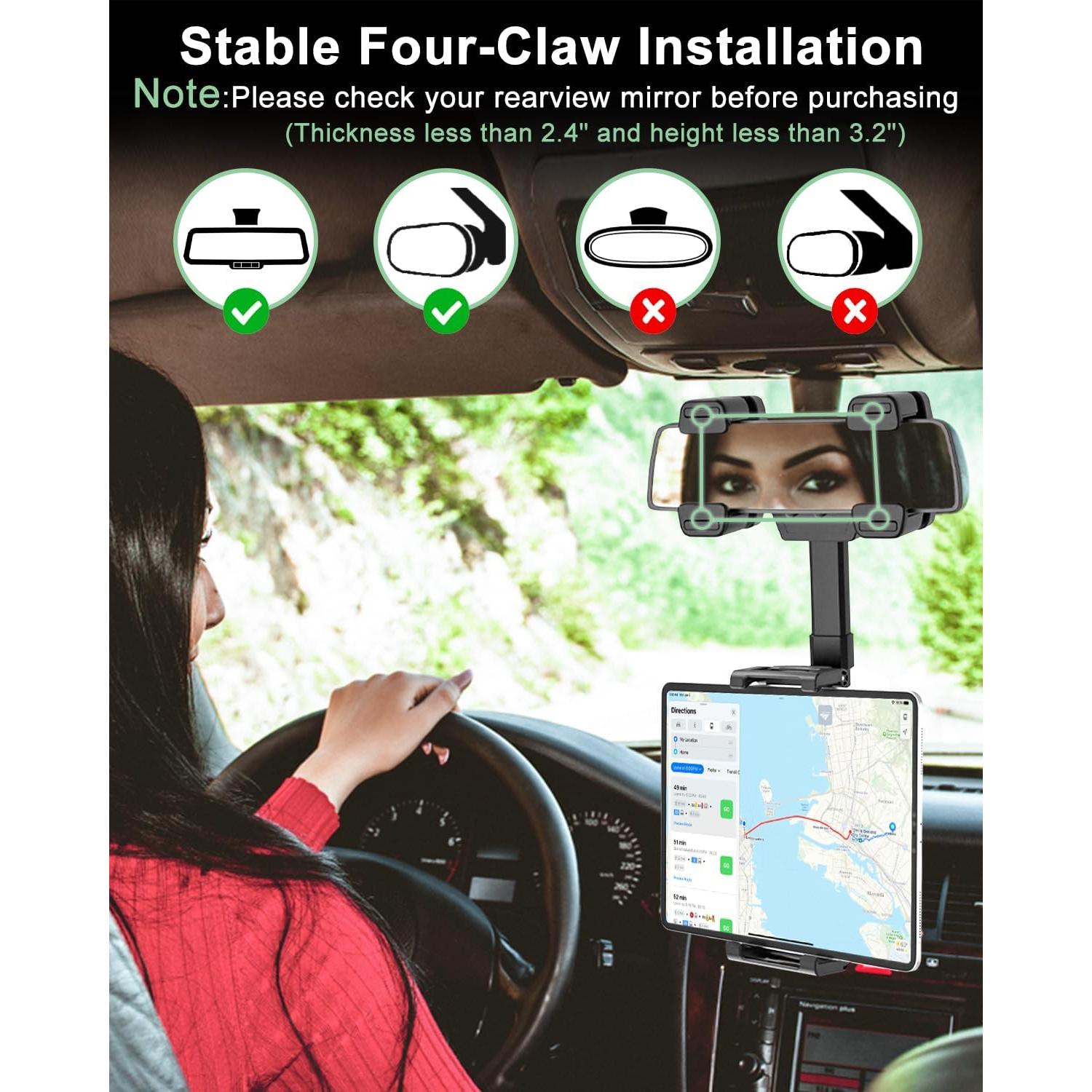 Soporte de Tableta para Espejo Retrovisor FreeSave 360° Ajustable