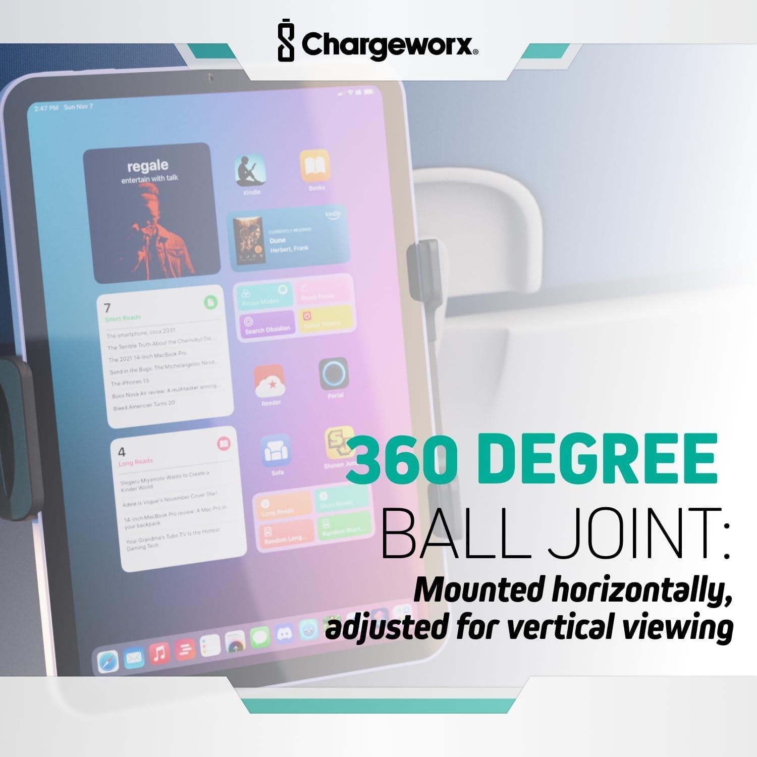 Soporte de Tableta Chargeworx para Avión y Tren 360°