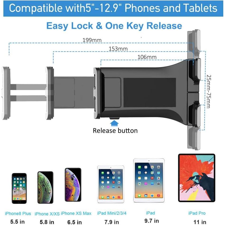 Soporte para Tableta de Coche Fosucwin 3 en 1 Negro 5-12.9"