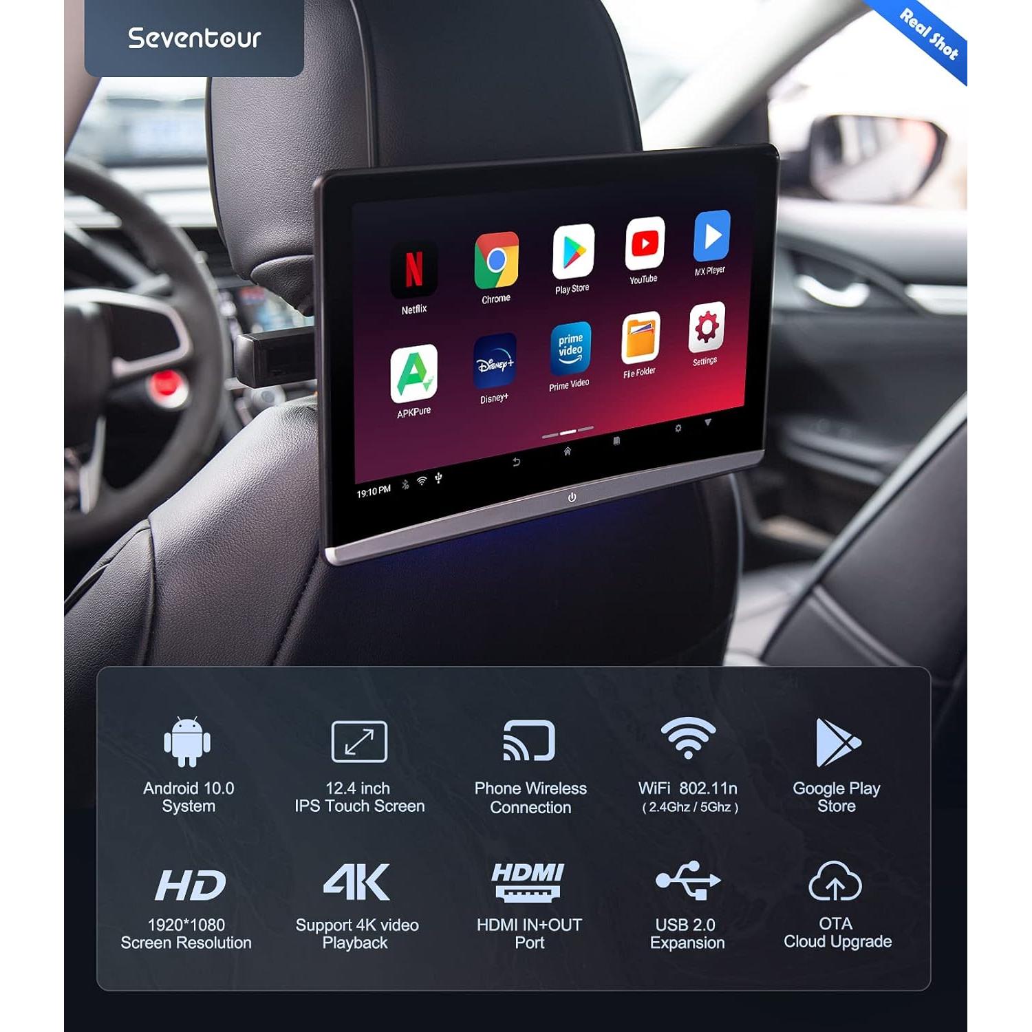 Monitor de Cabeza de Auto Seventour 12.4" Android 4K Touch