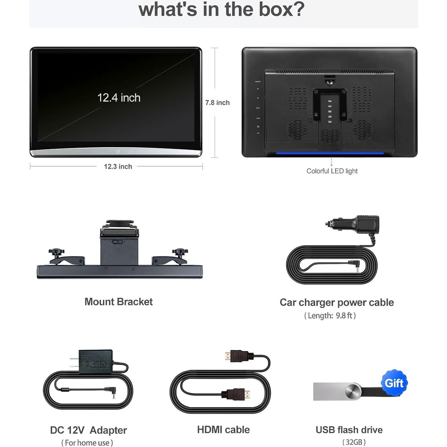 Monitor de Cabeza de Auto Seventour 12.4" Android 4K Touch