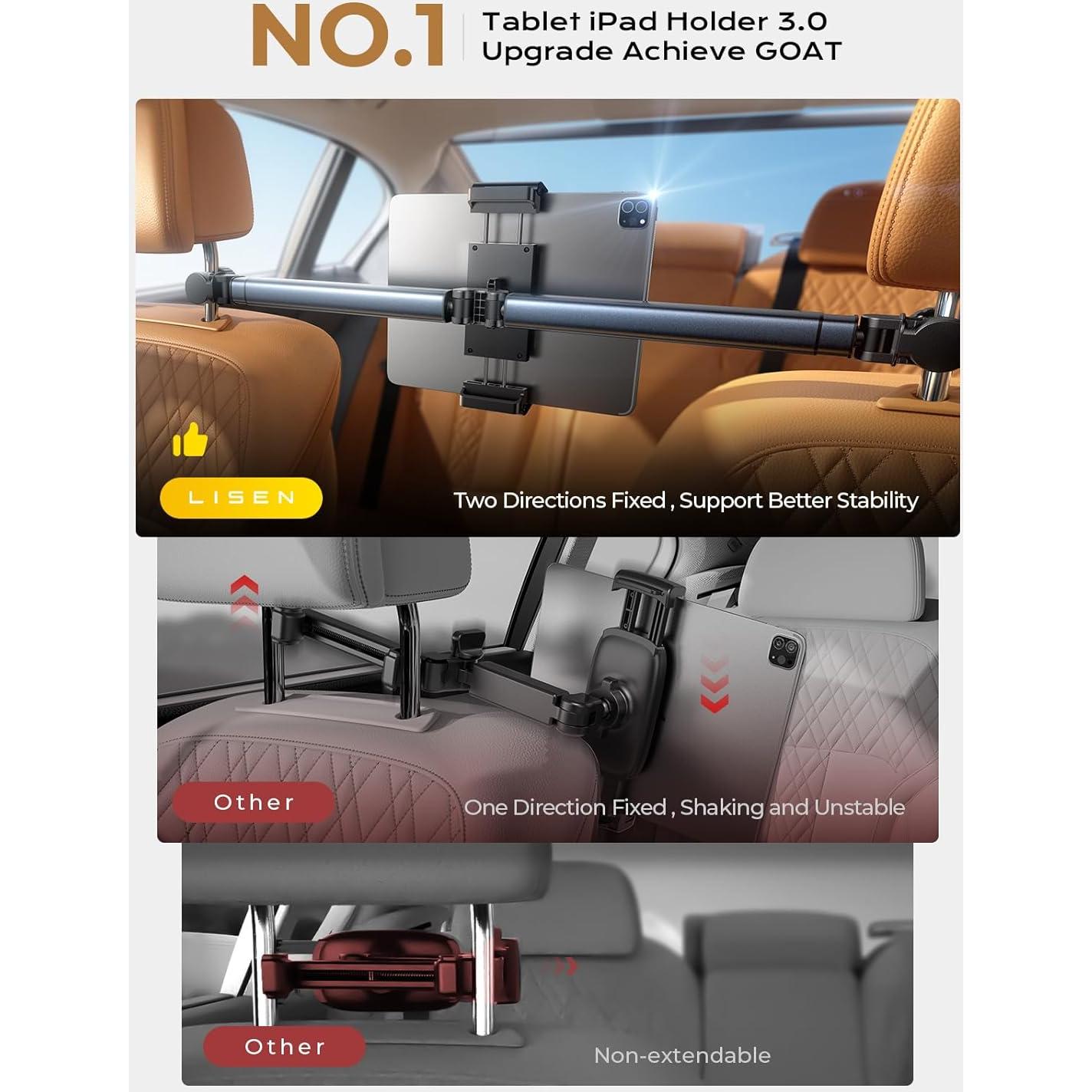 Soporte para Tableta LISEN para Auto - Reposacabezas, Negro, 4.6-33 cm