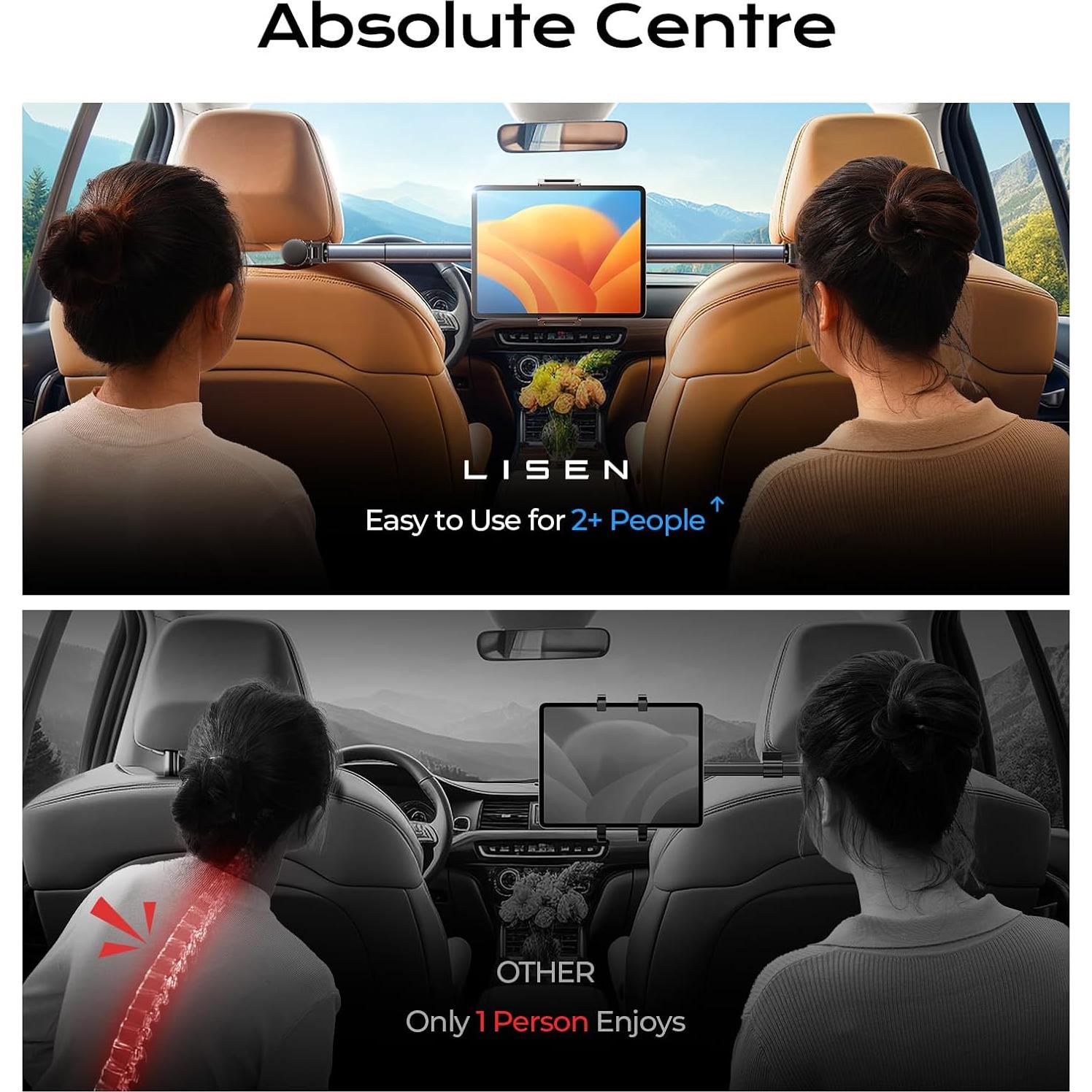 Soporte para Tableta LISEN para Auto - Reposacabezas, Negro, 4.6-33 cm